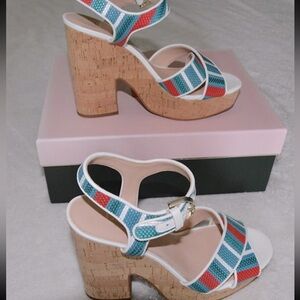 Kate Spade Grace Striped Raffia Platforms Size 8 1/2 NIB